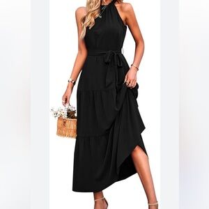 Express Asymmetric Hem Dress Women's Sz M Black Halter Ruffle Whimsigoth